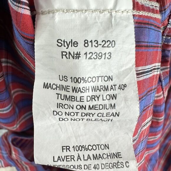 Jachs Western Shirt Mens S Red Blue Plaid Button Roll Tab Cowboy Rodeo Pockets - Picture 15 of 15